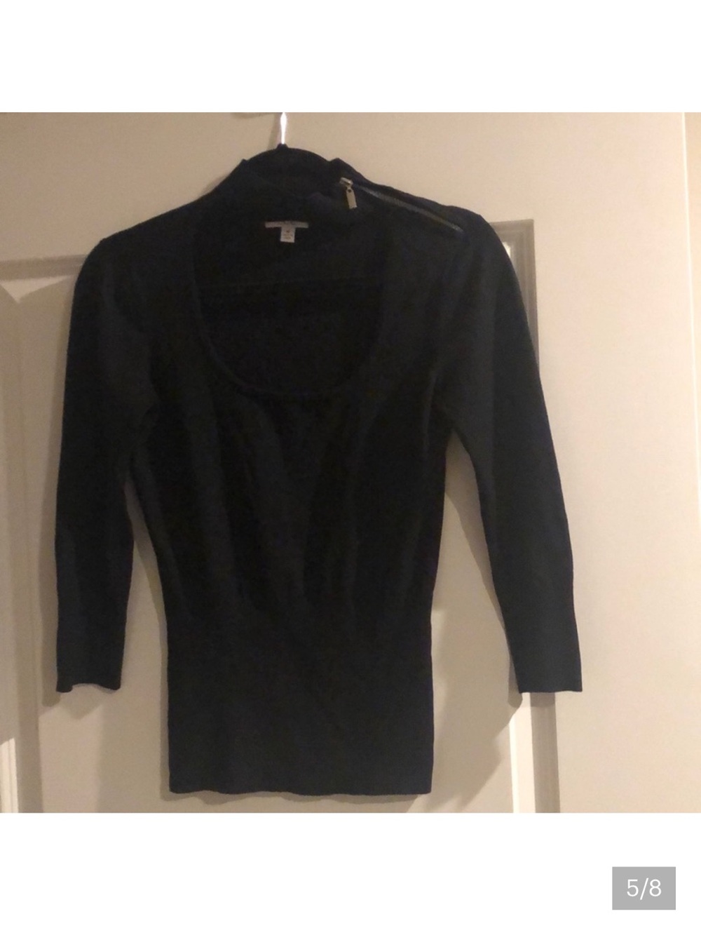 Cache Black Scoop-Neck Zip-Shoulder Turtleneck Sweater